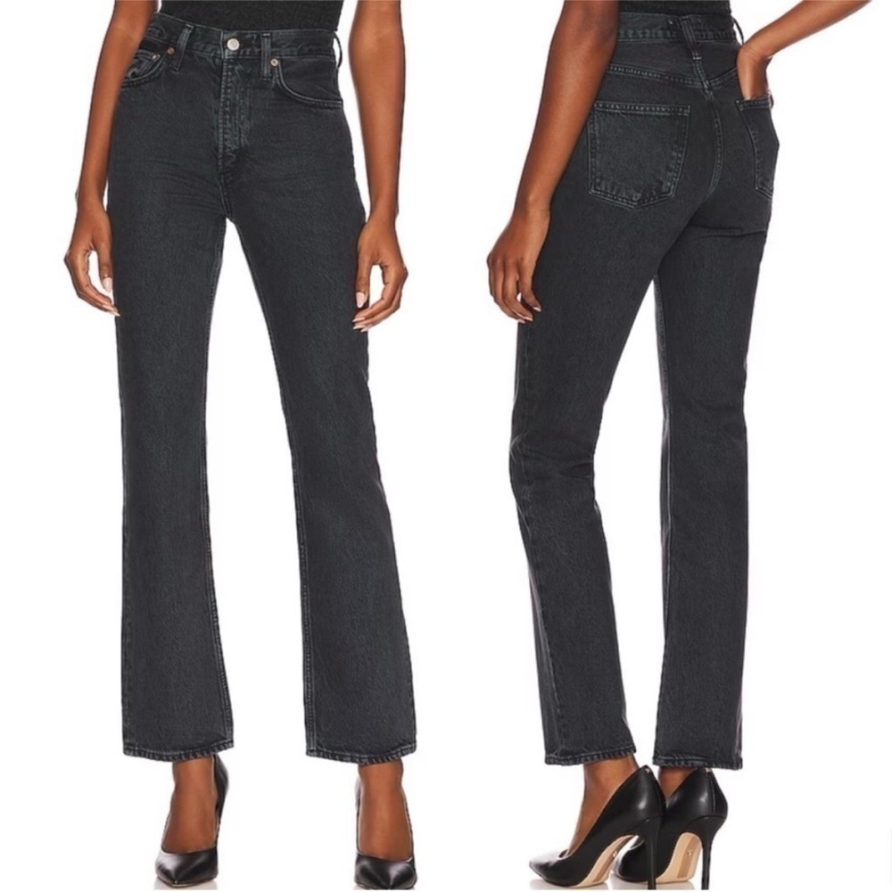 AGOLDE High Rise Vintage Boot Jeans Percolate Dark Grey Distressed Black